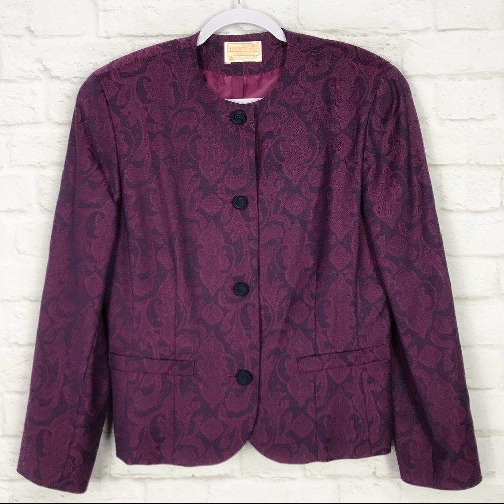 Pendleton Vintage Damask Wool Button Up Blazer 12 - image 1